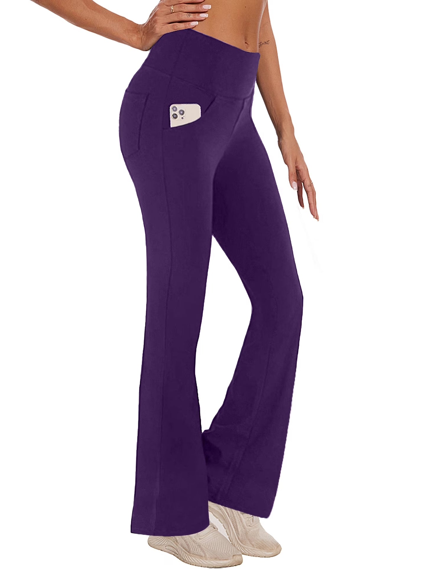 Womens Yoga Pants Flare Legging with Pockets Bootcut High Waist Lightweight Bottoms Workout Activewear Purple 3XL