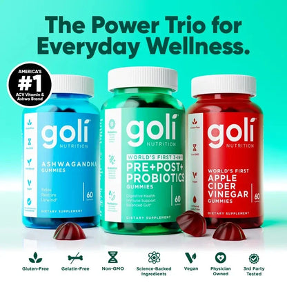 Zero Sugar Best Seller Trio - World's First 3-in-1 Pre, Post, Probiotic, Apple Cider Vinegar with Vitamin B12 and Probiotics To Address Bloating, Ashwag